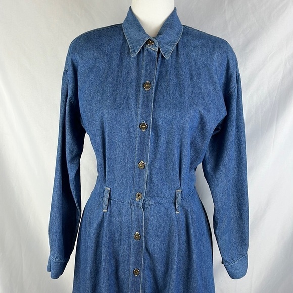 Tickets California Denim Vintage Blue Jean Midi Fit Flare Button Down Dress - Picture 1 of 16